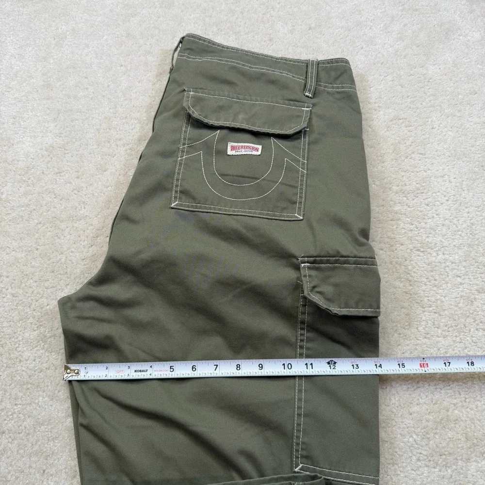 True Religion Cargo Pants Men's 38 Green Relaxed Straight Twill Cotton
